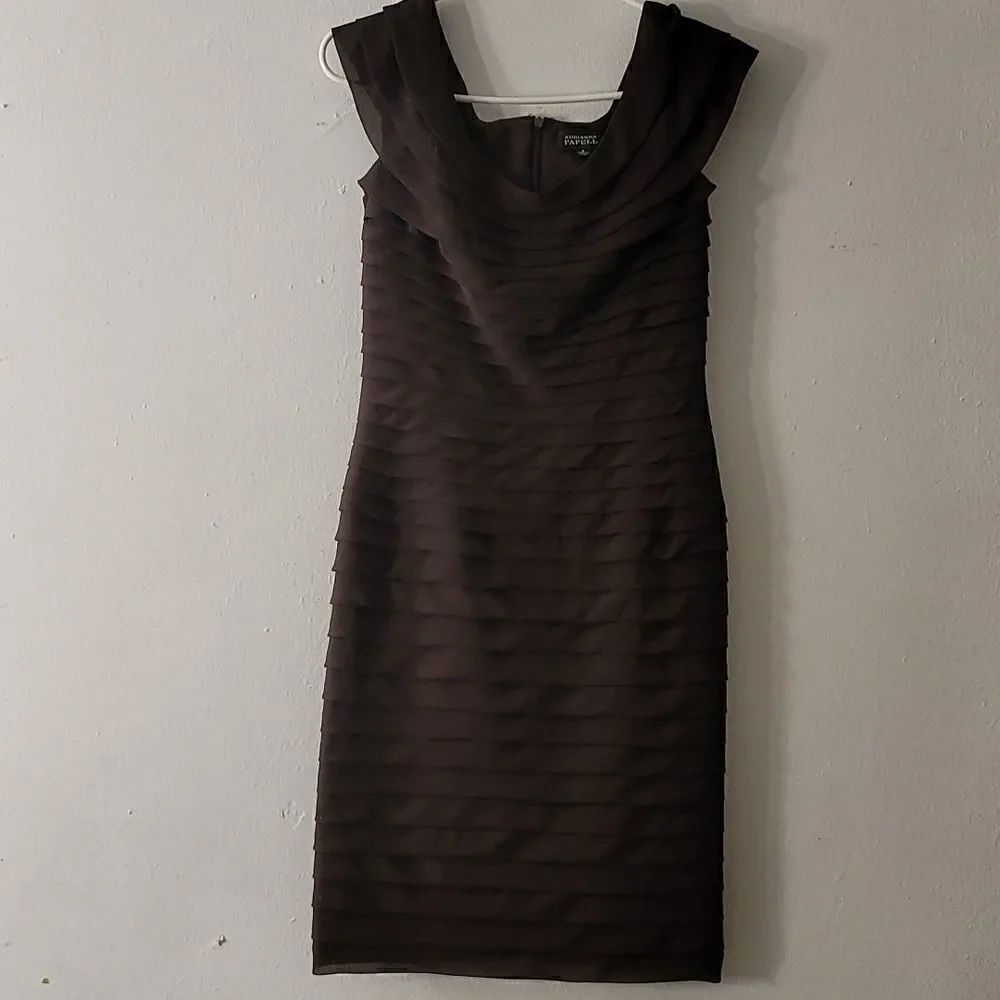 Adriana Papell Womens Brown Sleeveless Multi Tier Crepe dress Size 6